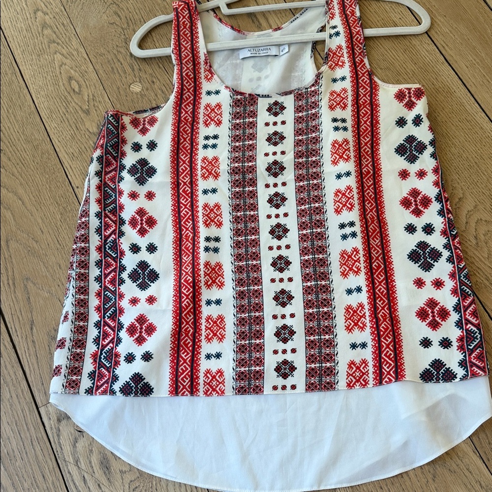 ALTUZARRA Red, Black & White Embroidered Patterned Tank Top